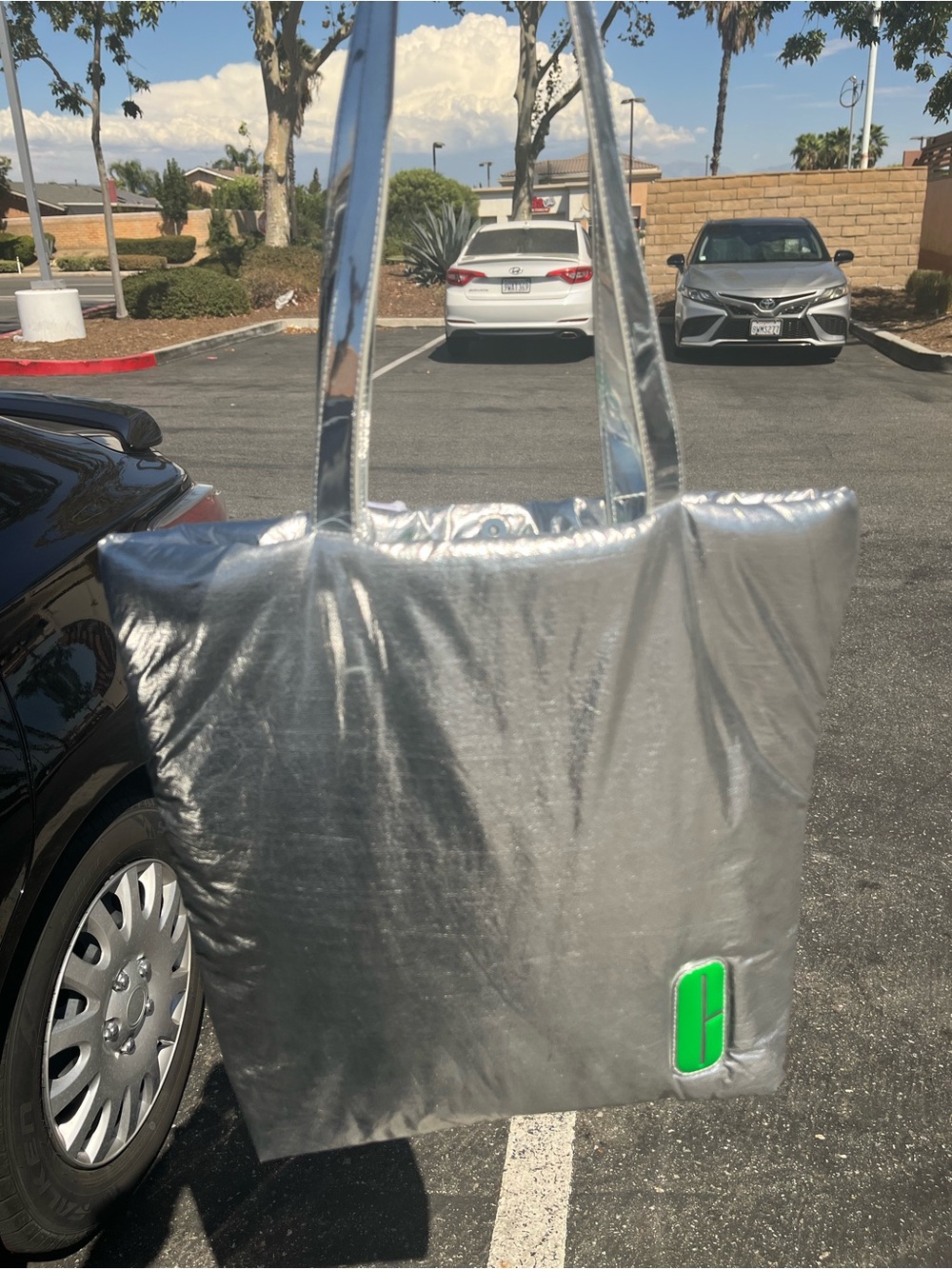Clinique Silver Tote with Green Logo Accent